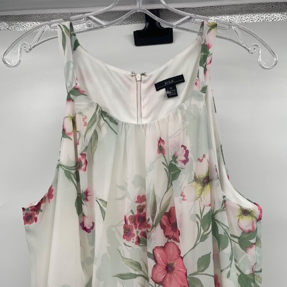 R&K Floral Maxi Dress Sleeveless Ruffle Green/Multi Size 16 Belted - Picture 2 of 9